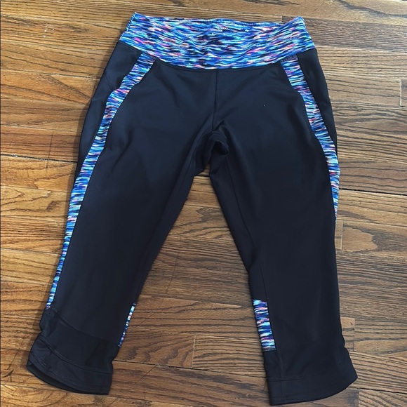 tek gear Pants - Black Capri Leggings with Multicolor Workout Leggings 7/8 Length